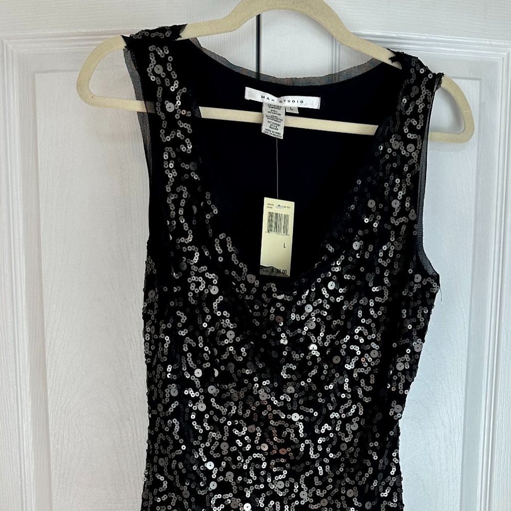 NWT Max Studio slinky black sequined sheath dress size L